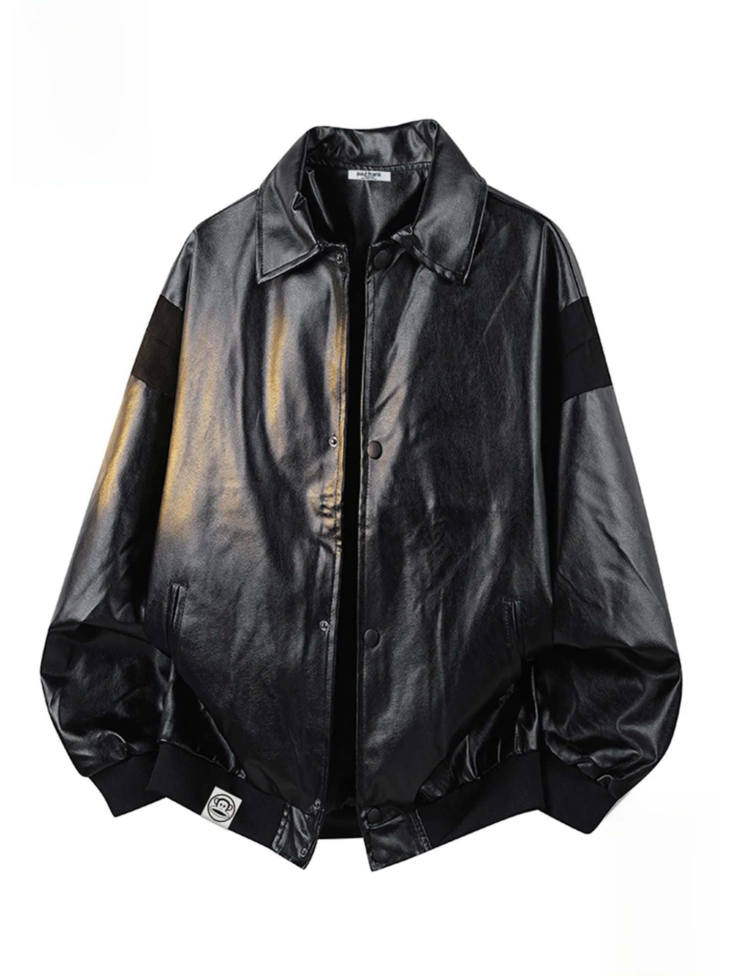 

PaulFrank Large Mouth Monkey Deer Skin Fce Patchwork PU Leather Jaet Men's Spring Loose Outerwear Casual Sle Long Sve