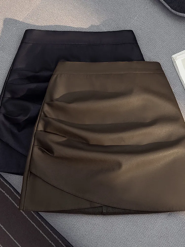 

Женская коричневая кожаная юбка в винтажном стиле, асимметричная юбка в стиле Харадзюку, корейский стиль Y2K, юбки-обертки для женщин, одежда в стиле 2000-х, лето 2026