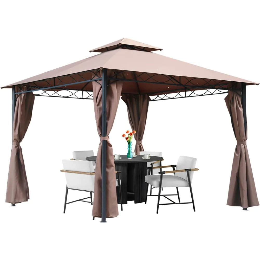10'x10' Outdoor Patio Canopy Rain-Proof Pop Up Gazebo UV-Resistant Canopy Tent with Double Roof Tops Curtain for Backyard, Patio