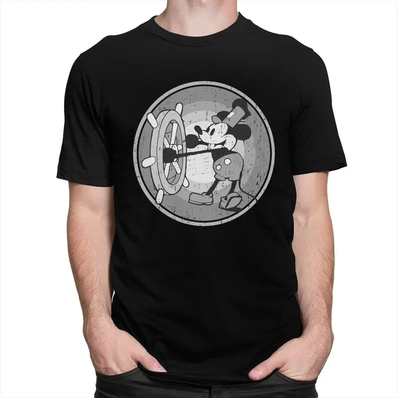 Cool Mickey Mouse Anime T Shirt Men Short Sleeved 100% Cotton T-shirt Summer Steamboat Willie Tees Streetwear Tshirts