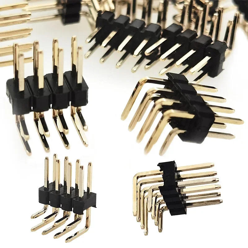 

2.54mm Right Angle 2*3/4/5/6/8/10/40P Double Row R1 B6mm 0.1" Gold High Temp Reflow Male Brass Pin Header Strip PCB RA Connector