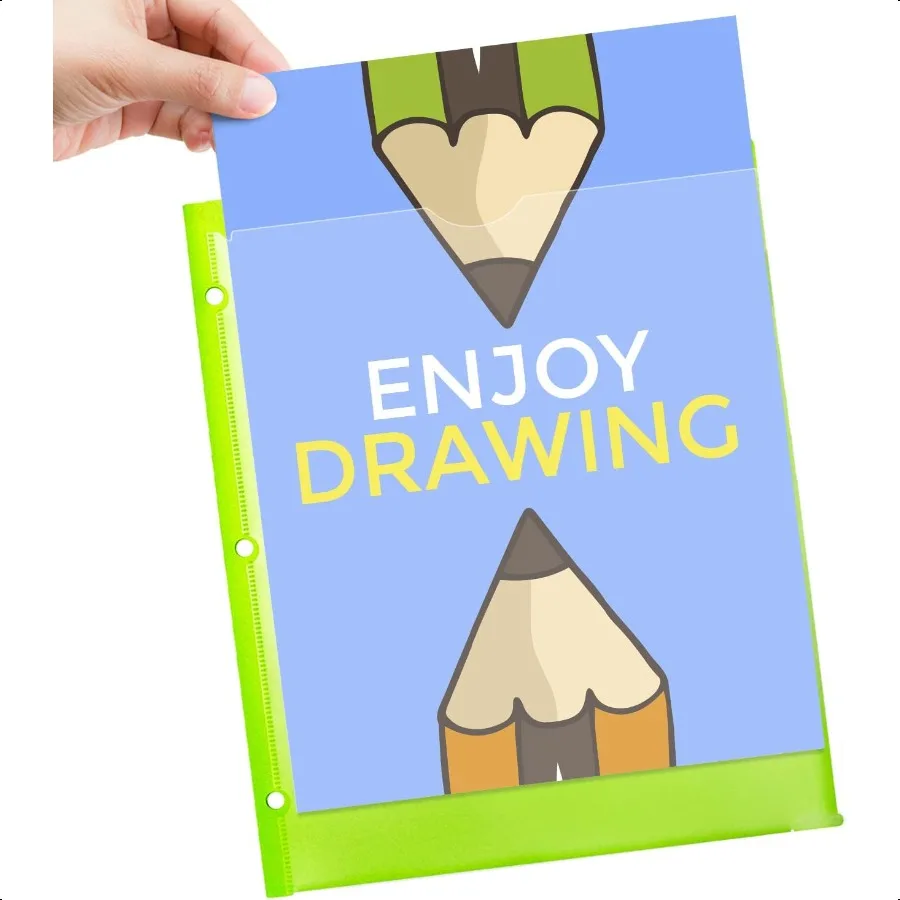 مجلدات بلاستيكية شديدة التحمل مع جيوب أمامية شفافة، 6 عبوات من المجلدات السميكة للغاية مع جيوب وثقوب لمجلدات الجيب