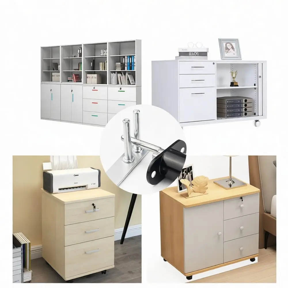 Zinc Alloy Triple Drawer Lock Cabinet Hardware Desk File Drawer Linkage Latch Secure Metal Furniture Security System