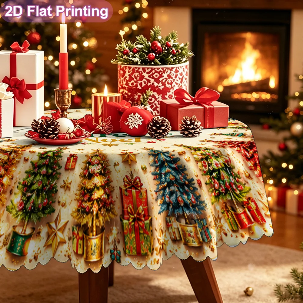 2D flat 1-piece, festive metal mini Christmas tree decorations, round tablecloth