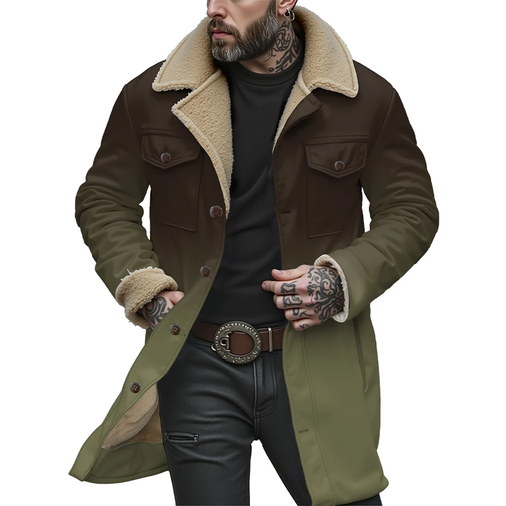 

Мужская куртка с абстрактным градиентом цвета, красочное акварельное пальто с плюшевым воротником из искусственного меха, повседневная осенне-зимняя верхняя одежда