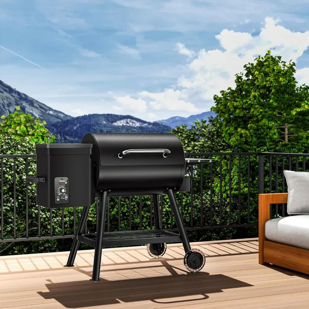 Electric Grill & Smoker with Side Shelf and Cover, 456 SQ.IN Grill Capacity with PID Temperature Control (180-425°F)