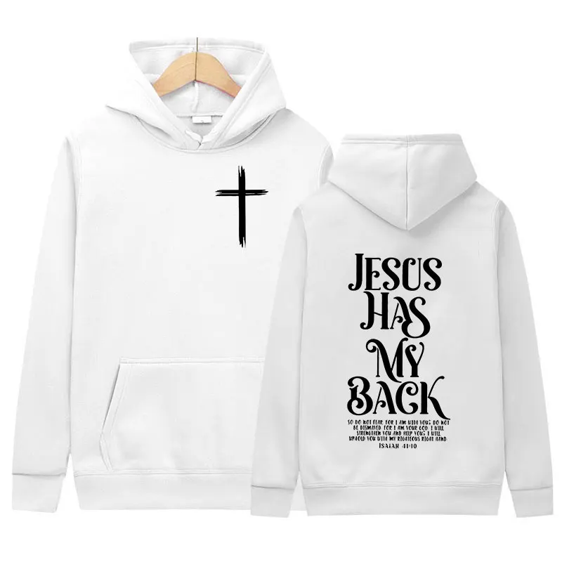 Christian Jesus Has My Back Letter Print Hoodie Men Women Retro Harajuku Fashion Sweatshirt Casual Autumn/Winter Oversized Hoody