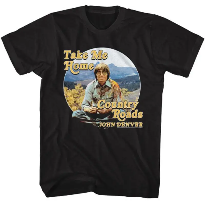 

John Denver Circle Mountain Range Black T Shirt