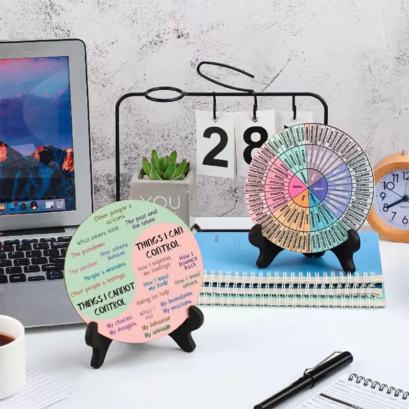 

Feelings Wheel Therapy Office Desk Decor Double Sided Mental Health Office Emotions Chart With Stand Therapist Gifts For Home