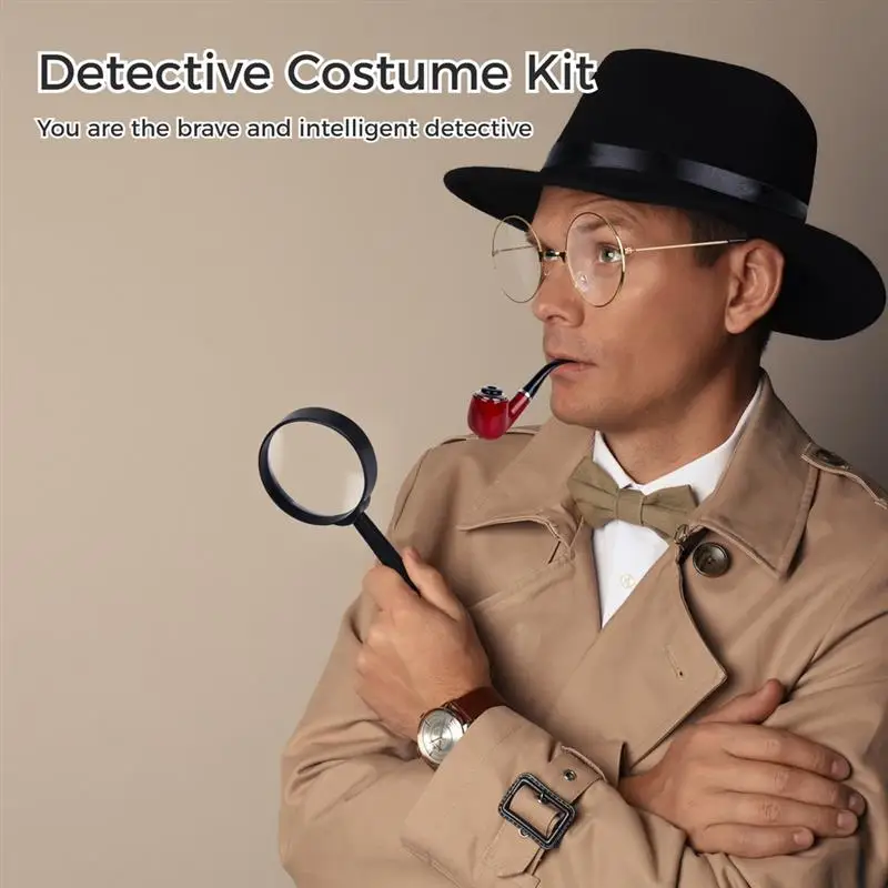 Detective Costume Classic Book Novel Character Iconic Deerstalker Hat Pipe Prop Magnifying Glass For 1920s Detective Role Play