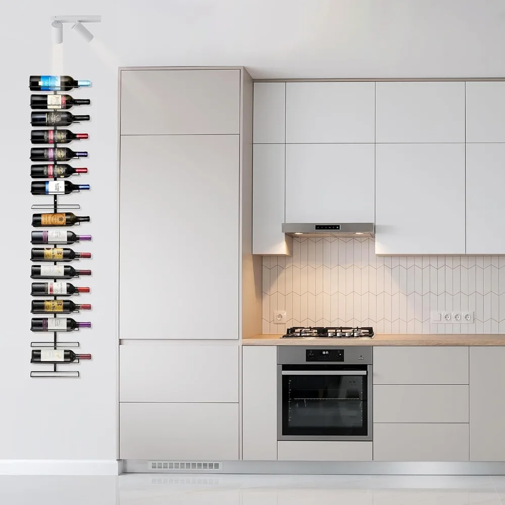Wall-Mounted Wine Rack Set of 2, Holds 9 Bottles Each, Black Metal for Home Bar or Kitchen