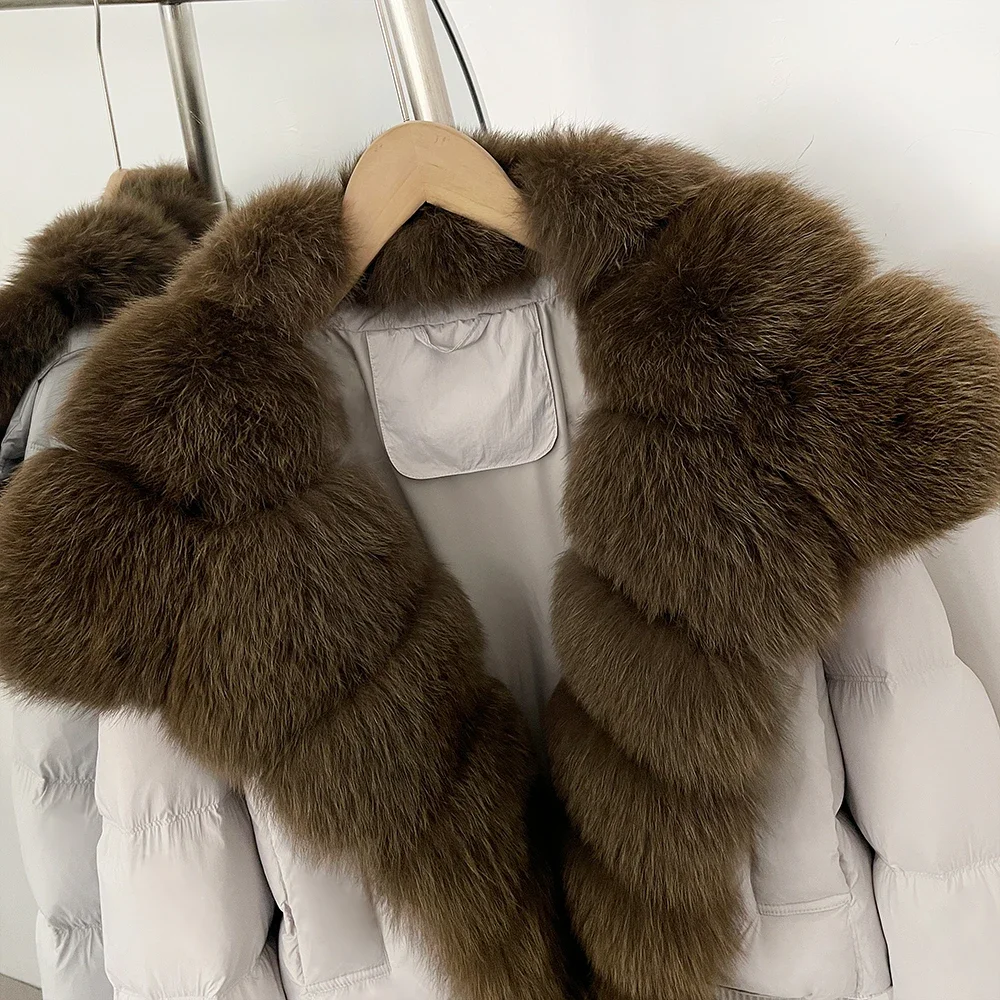 OFTBUY New Winter 90 Duck Down Jacket Women Real Fox Fur Short Warm Puffer Coat Female Fashion Casual Natural Fur Outerwear Lady