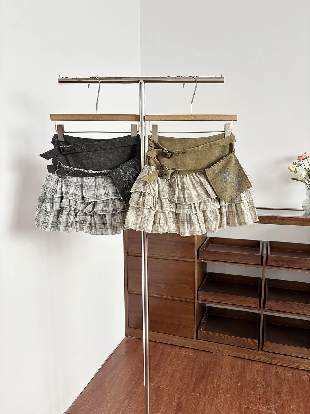 

High Waist Plaid Splicing Skirt Women's A-Line Skirt Slimming Versatile Summer New Style American Retro Spicy Girl