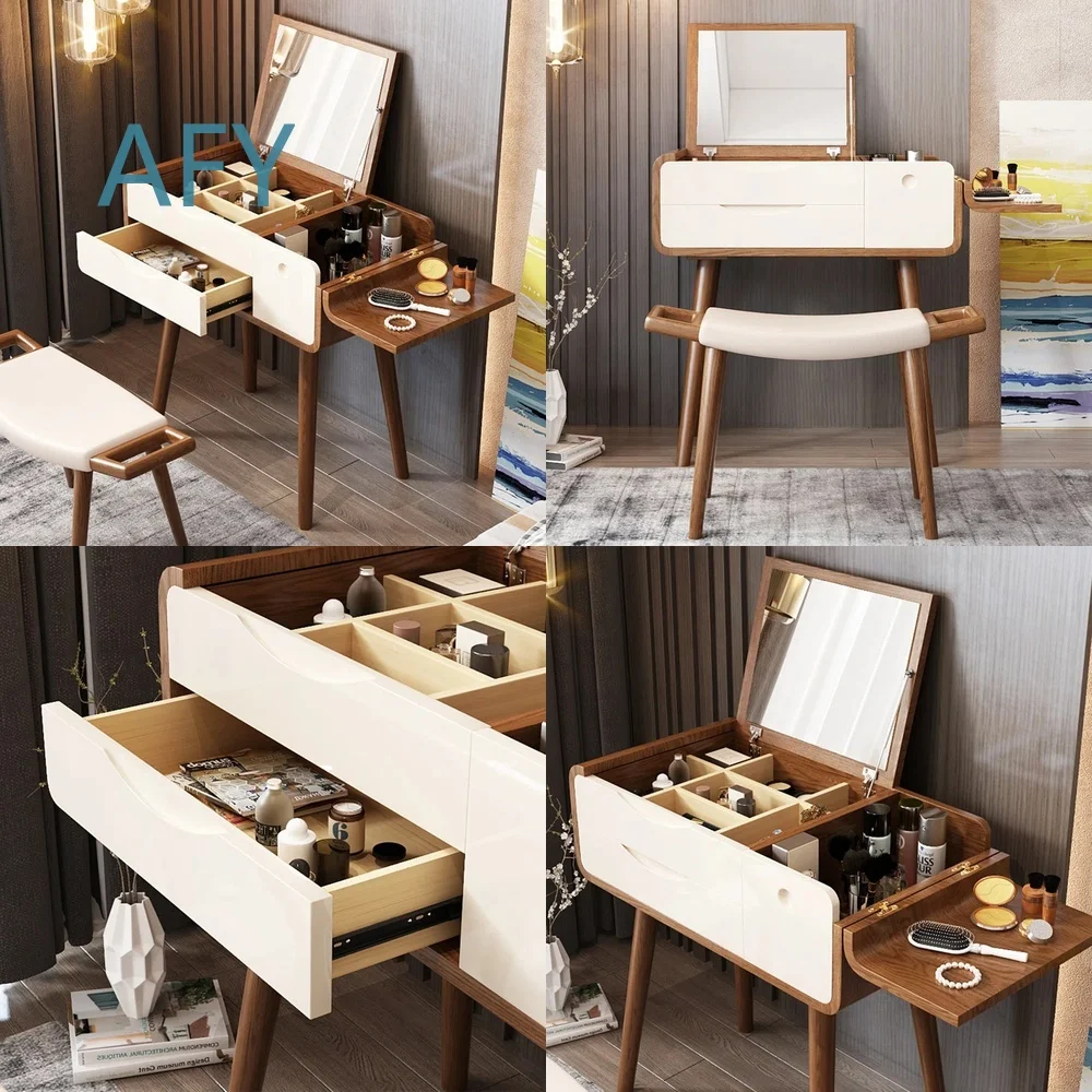 Modern Minimalist Cosmetic Dresser for Small Apartments Bedroom Vanity Table with Storage for Makeup Brushes Skincare Tools