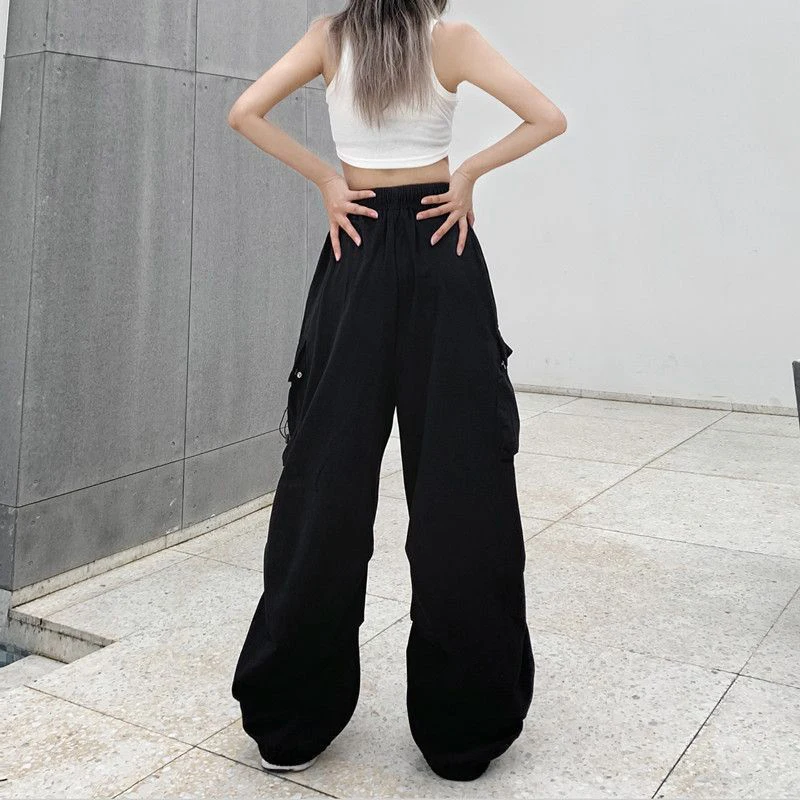 Casual Joggers Cargo Pants Women Solid Low Waist Pants Drawstring Wide Leg Baggy Trousers Y2k Streetwear Oversize Sweatpants