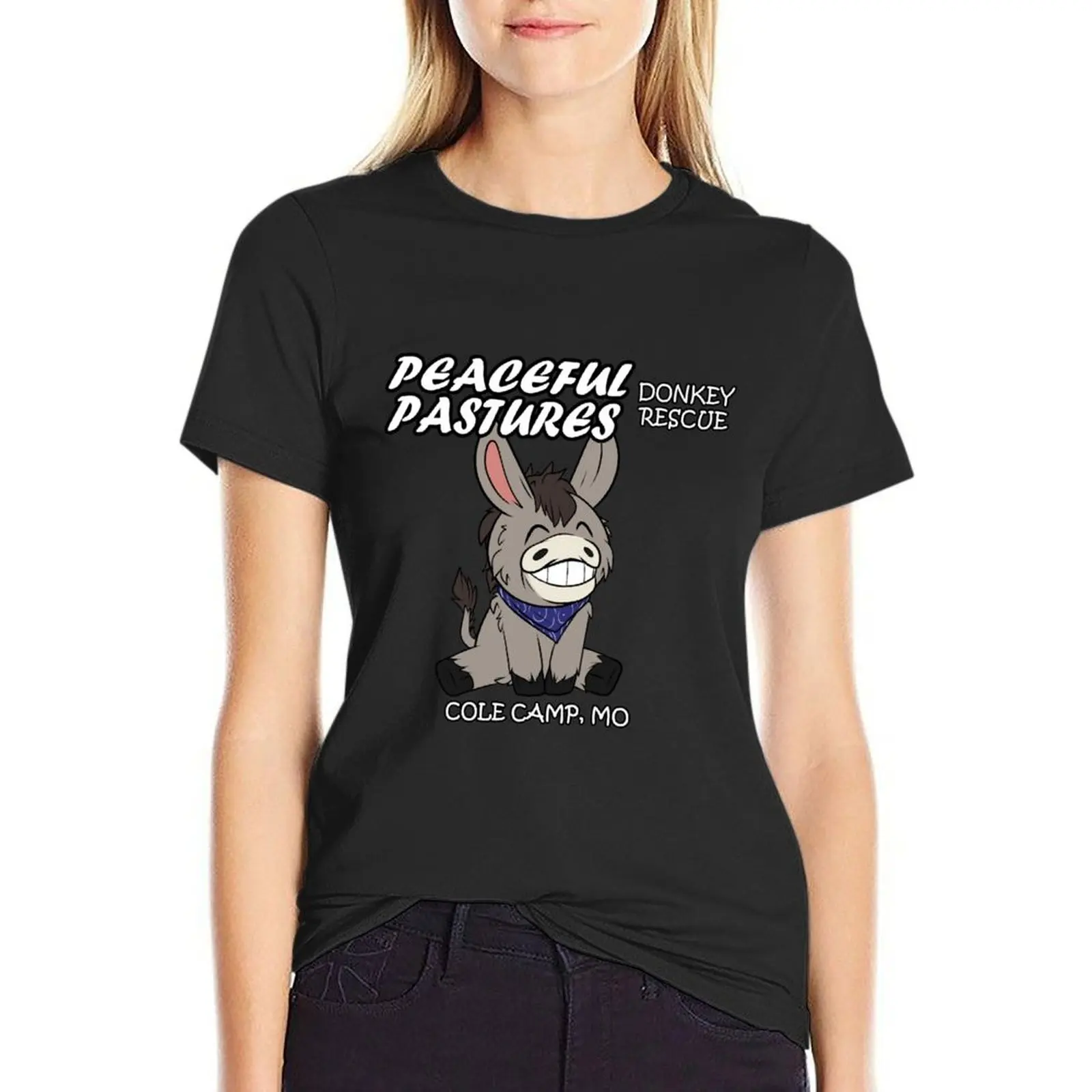 

Peaceful Pastures Donkey Rescue Donkey Logo T-Shirt funnys shirts graphic tees vintage clothes black t shirts for Women