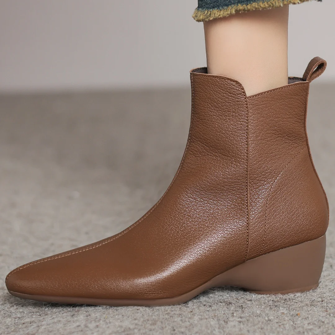 

danxuefei women's sheepskin round toe side zip autumn ankle boots 4.5cm wedge med heel casual female short booties shoes woman