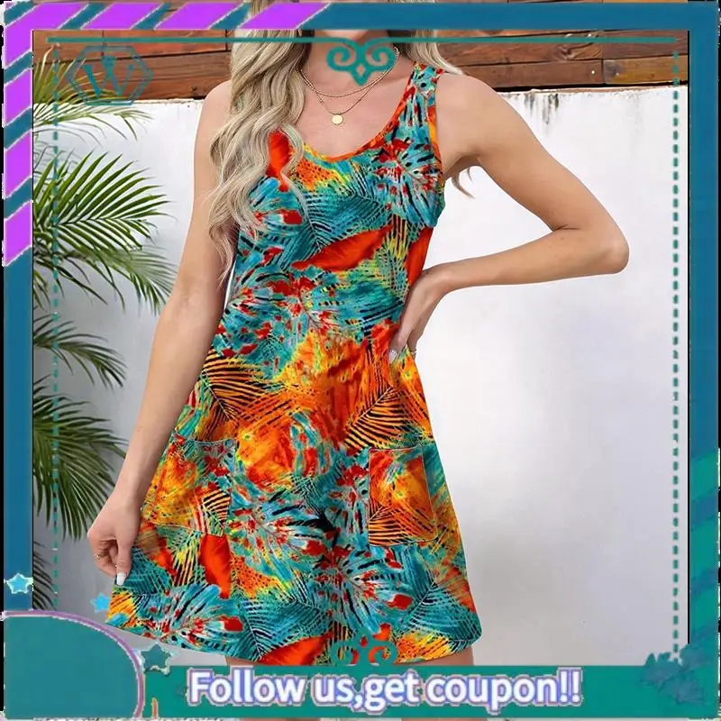A09P Summer Dresses For Women Casual Sundress With Pocket Beach Cover Up Swimsuit