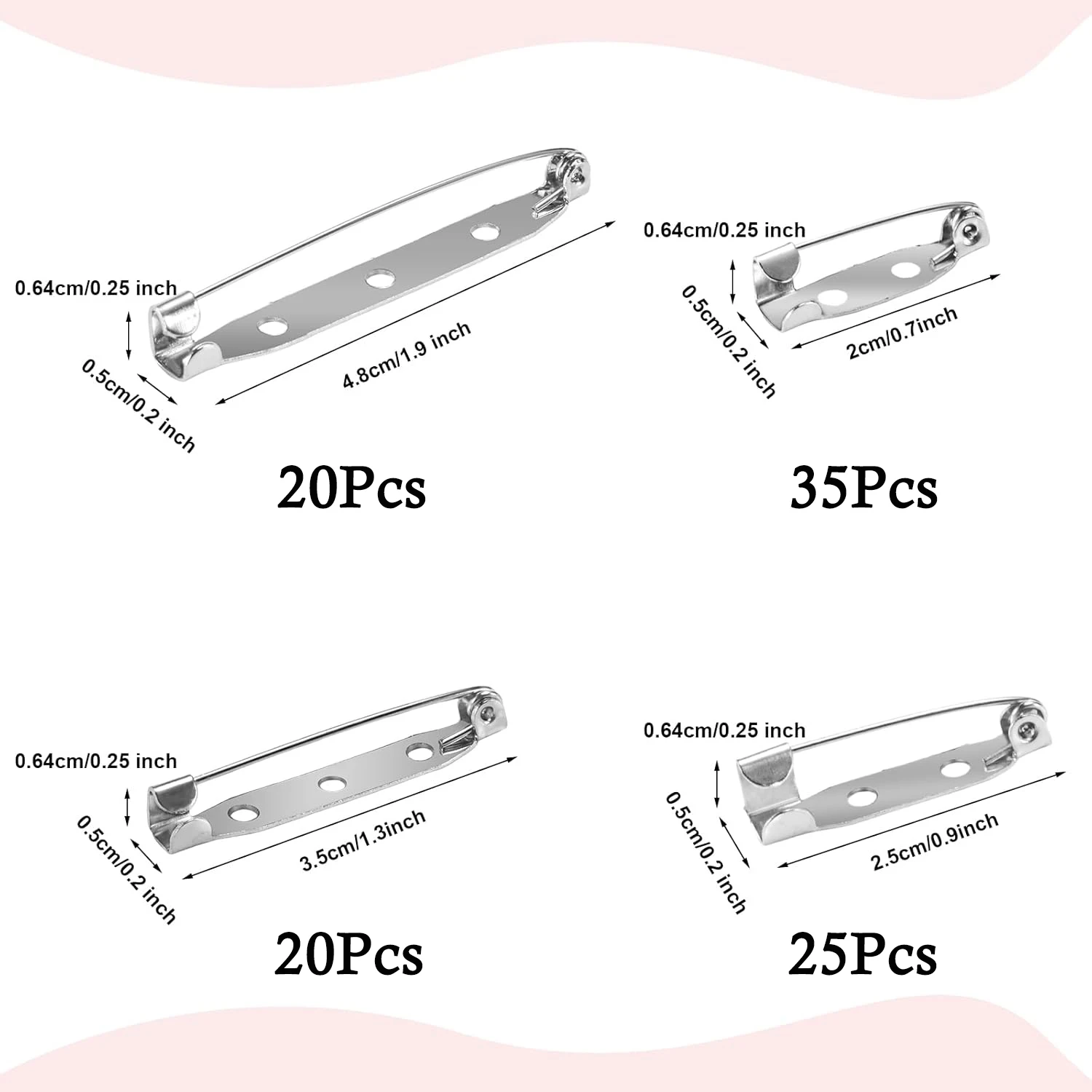 Picture 7: 100pcs Brooch Pin Backst 20mm/25mm/35mm/45mm Silver Bar Pins & Clasp Backings for Jewelry Making Badges Crafts Name Tags and DIY