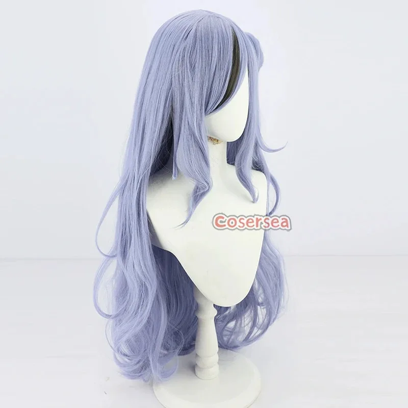 Cosersea Rindou Mikoto 코스프레 가발 가상 YouTuber Rindou Mikoto 90cm 물결 모양의 파란색 혼합 회색 가발 합성 머리 내열성