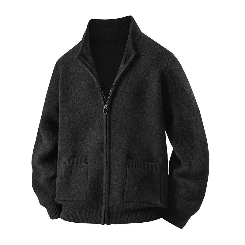 

Мужской вязаный кардиган на молнии, свободный, однотонный, с высоким воротником, осенне-зимний, новый стиль, повседневный, модный