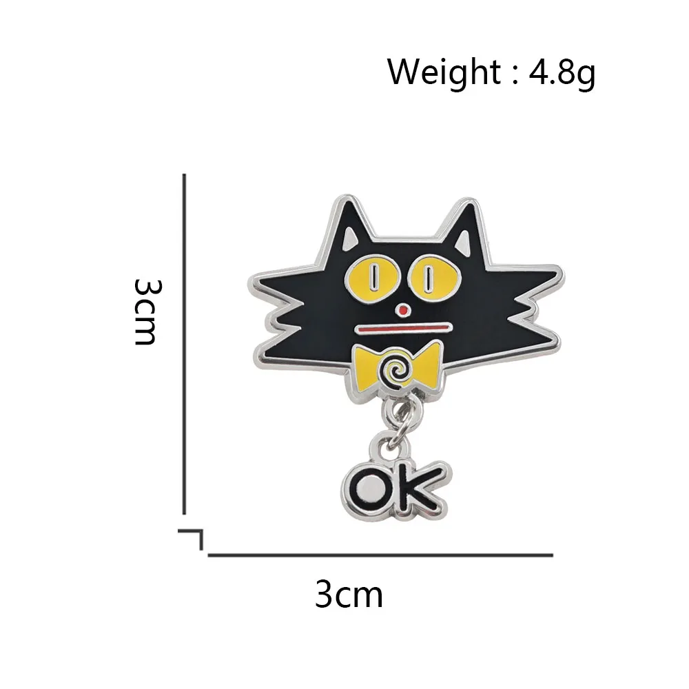 Lustige Schwarze Katze OK Emaille-Pins mit hängenden Buchstaben-Broschen, sarkastisches Meme-Metall-Abzeichen, Rucksack-Revers-Pin, Schmuckgeschenk – Detail 2