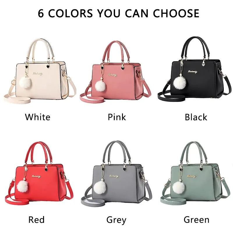 Mulheres Plush Ball Decor Handbag Moda Satchel Bag Bolsa elegante e sacola PU Leather Top Handle Shoulder Bags