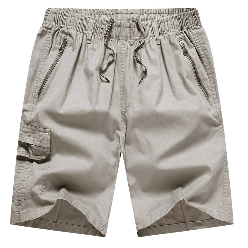 MAIDANGDI-Puro algodão Workwear Shorts dos homens, roupas masculinas extragrandes, bolsos grandes, tecido respirável, calças de 5 peças, monocromático