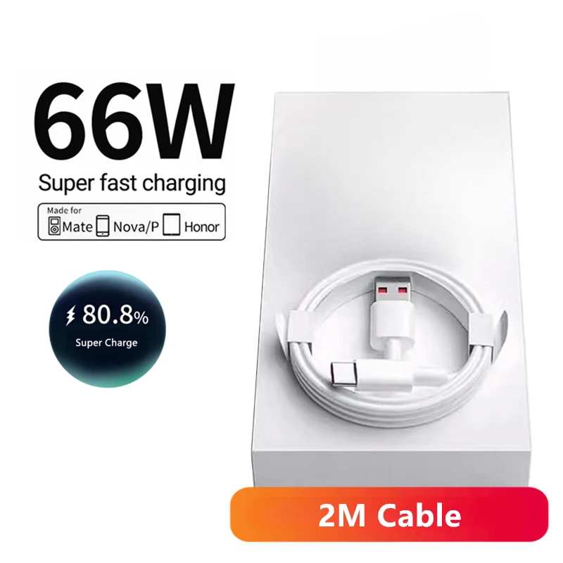 6A 66W Supersnelle EU-wandlader voor Huawei Mate 40 50 60 P50 Nova 8 9 10 Honor 90 100X7X8X9 Magic Type C Opladen USB-kabel