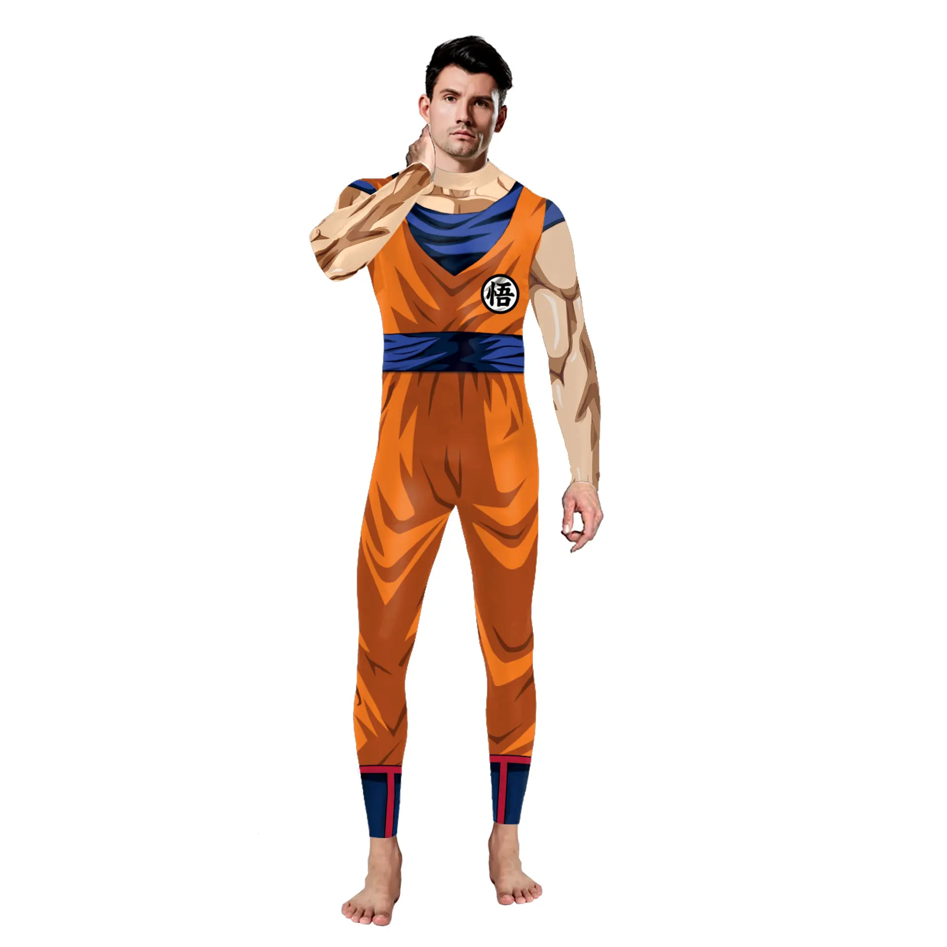 Mono de Anime japonés para adultos y niños, mono falso de dos piezas, mono de manga larga, Catsuit muscular, disfraz de Cosplay de Halloween, Zentai