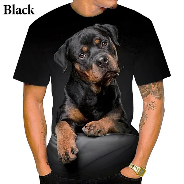 Men Rottweiler T Shirt Funny Dog Graphic 3d Print Short Sleeve T-shirt Summer Casual Top