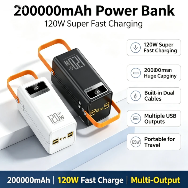 120W Fast Charging Power Bank 500000mAh Large Capacity Outdoor Mobile Power Supply External Spare Battery for Outdoor Camping