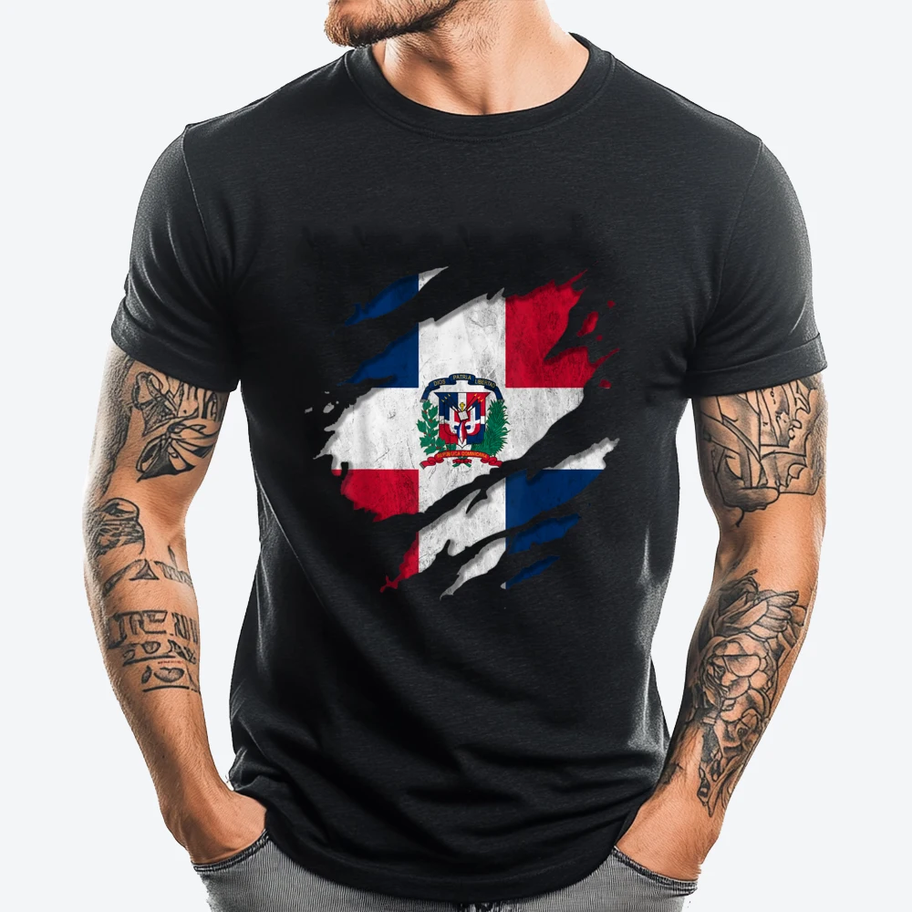 Coat Of Arms Republica Dominicana Rip Reveal Dominican Flag Black Graphic Tees Cheap Vintage Style