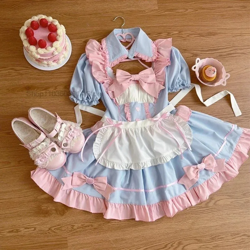 Conjunto de vestido de empregada DY20Bear House Anime Lolita para mulheres, avental doce, manga bufante com laço, dis2025 PPT01..25