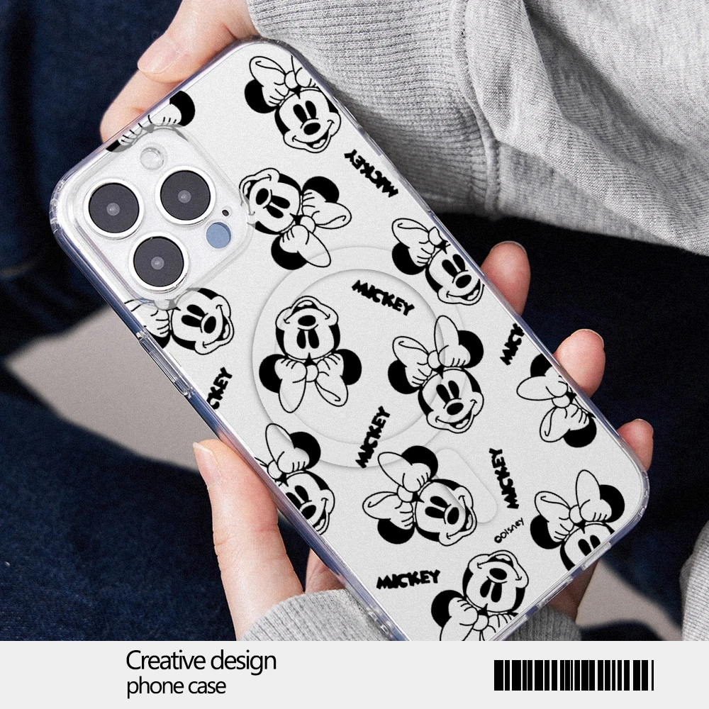 MINISO Disney Mickey Minnie Mouse Phone Case for iPhone 12 11 13 14 15 16 Max Pro Plus Magsafe Magnetic Wireless Cover image 5