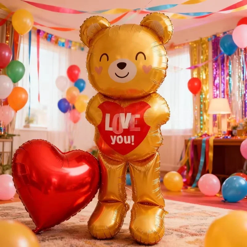 Large  60inch Standing Heart Bear Balloon Valentine's Day Party Decoration Photography Props Room Decoration Foil Balloon - view 3