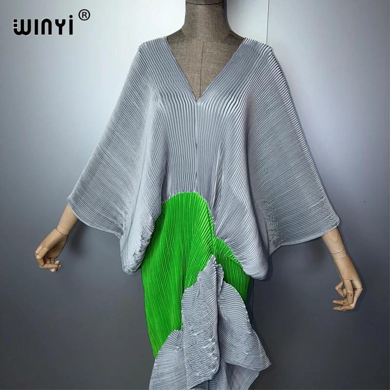 WINYI New Pleated Slim High-Fork Dress for Women Fashion Beach Cover-Up Muslim Kaftan Abaya Dubai Luxury Long Evening Gown view 5