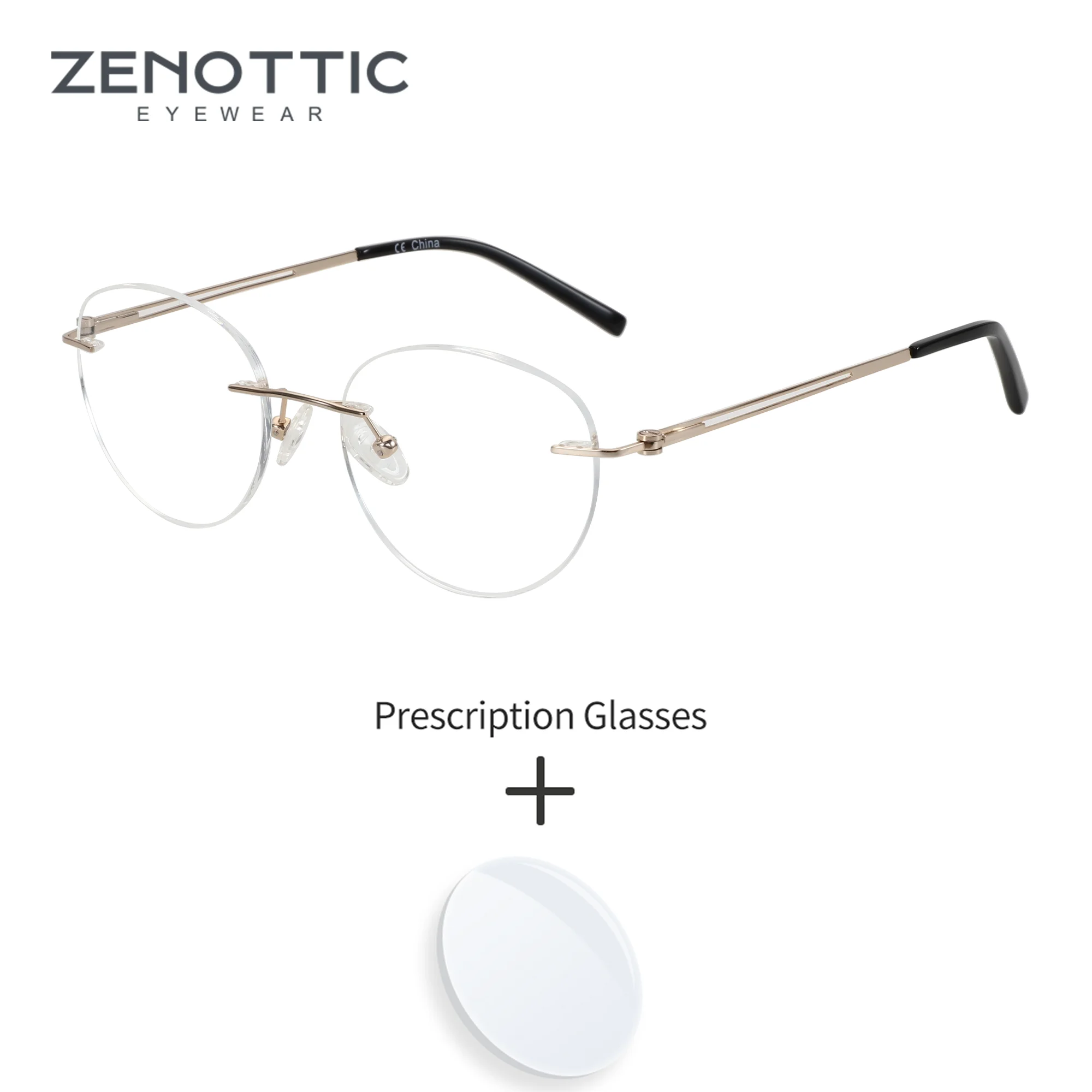 

BLUEMOKY S Size Pure Titanium Rimless Round Optical Lenses With Recipe Progressive Myopia Eyeglasses for Woman