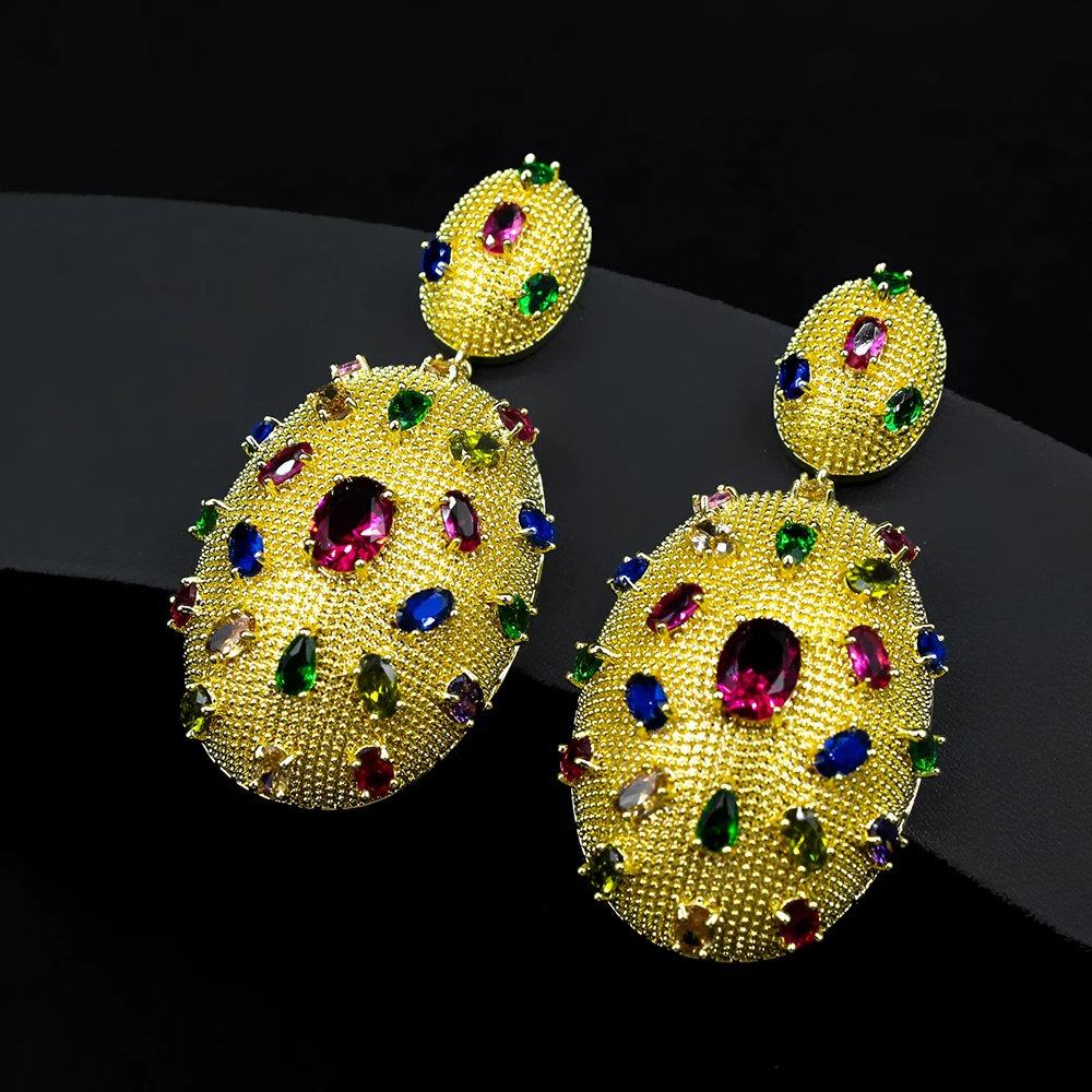 

HIBRIDE Brazilian Gold Color Water Drop Chunky Large Long Dangle CZ Engagement Earrings For Women Party Wedding Jewelry E-52