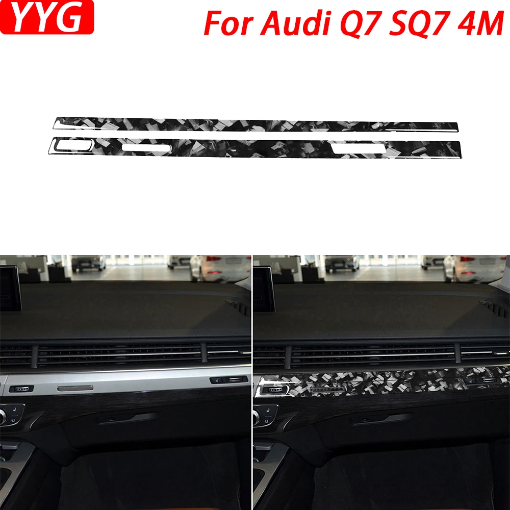 

For Audi Q7 SQ7 4M 2016-2019 Forged Carbon Fiber Copilot Dashboard Panel Trim Strip Interior Car Accessories Modified Sticker