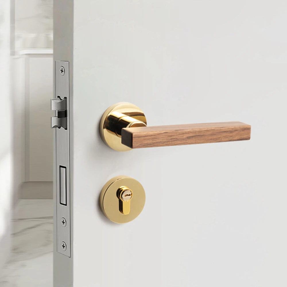 Walnut Indoor Magnetic Silent Door Lock Household Universal Bedroom Modern Door Lock Split Chinese Style Wooden Door Handle