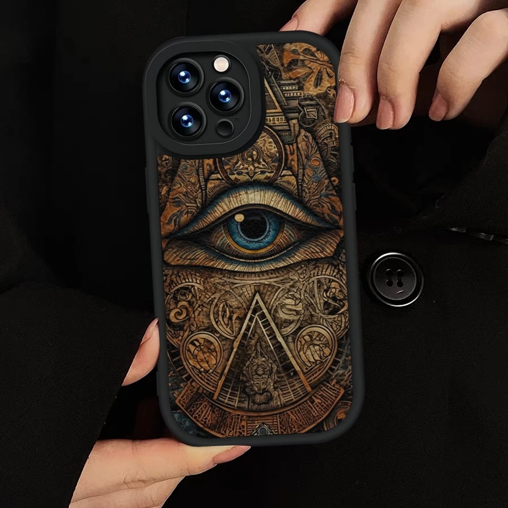 Egyptian Eye of Horus Art Phone Case Leather Black For IPhone 15 11 13 12 14 Pro Max Mini X Xr 8 Plus SE2020 Soft Silicone Cover