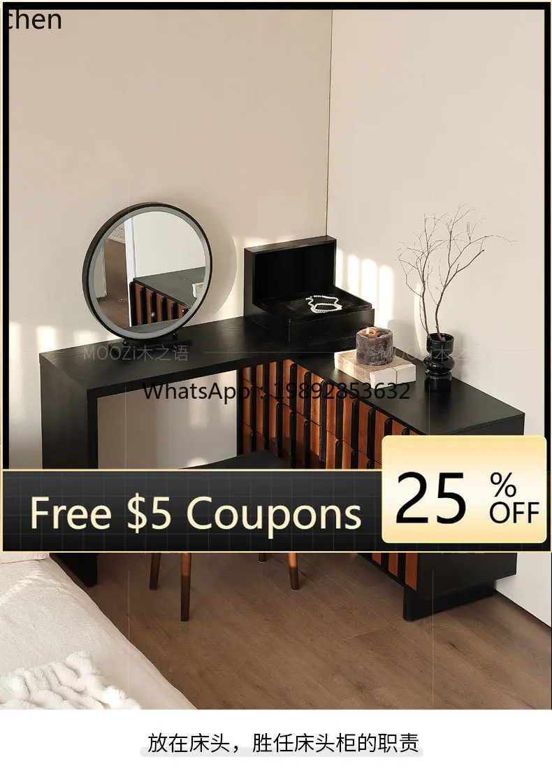 

solid wood dresser chest cabinet integrated table retro bedroom corner retractable makeup table storage cabinet