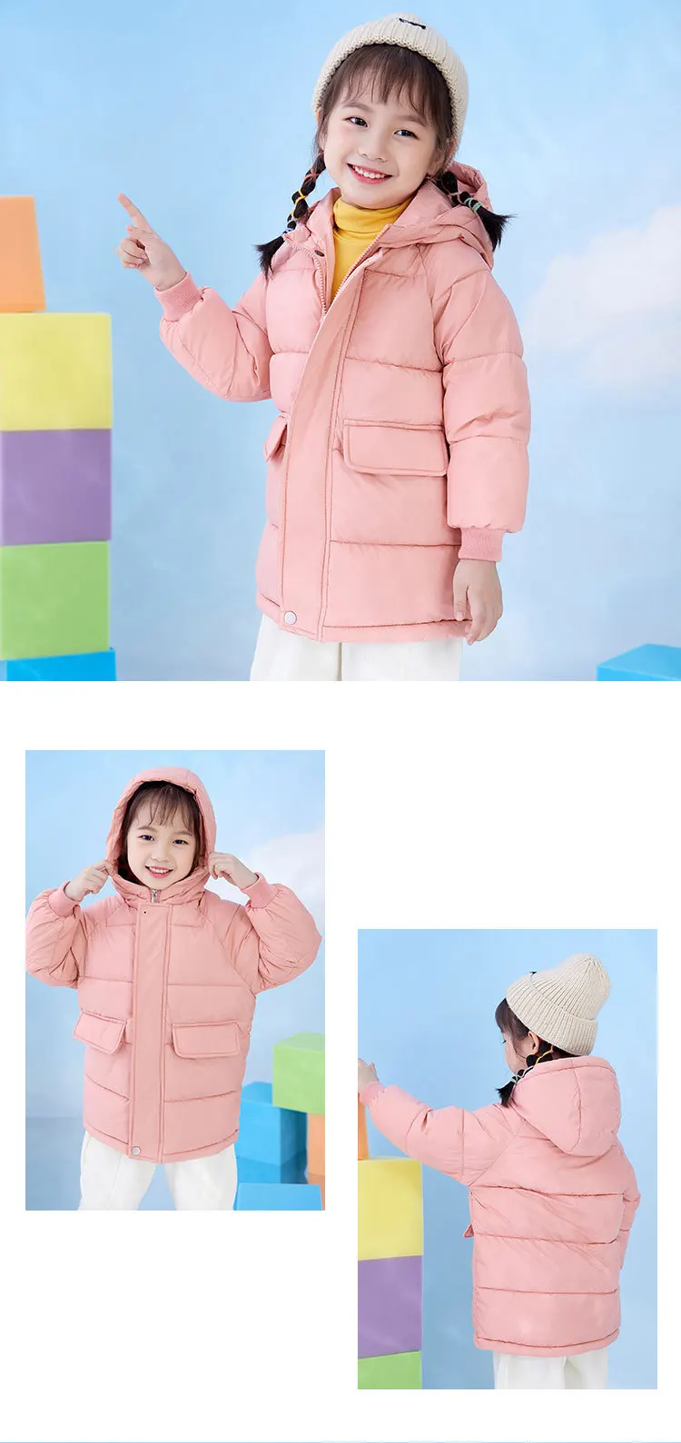 Lange, dicke Mäntel für Jungen, Mädchen und Kinder, warme Baumwolljacken, weiche, bequeme Sportbekleidung, winddichte Outfits für Kinder, lässige Freizeitkleidung für Babys und Kinder. – Detail 8