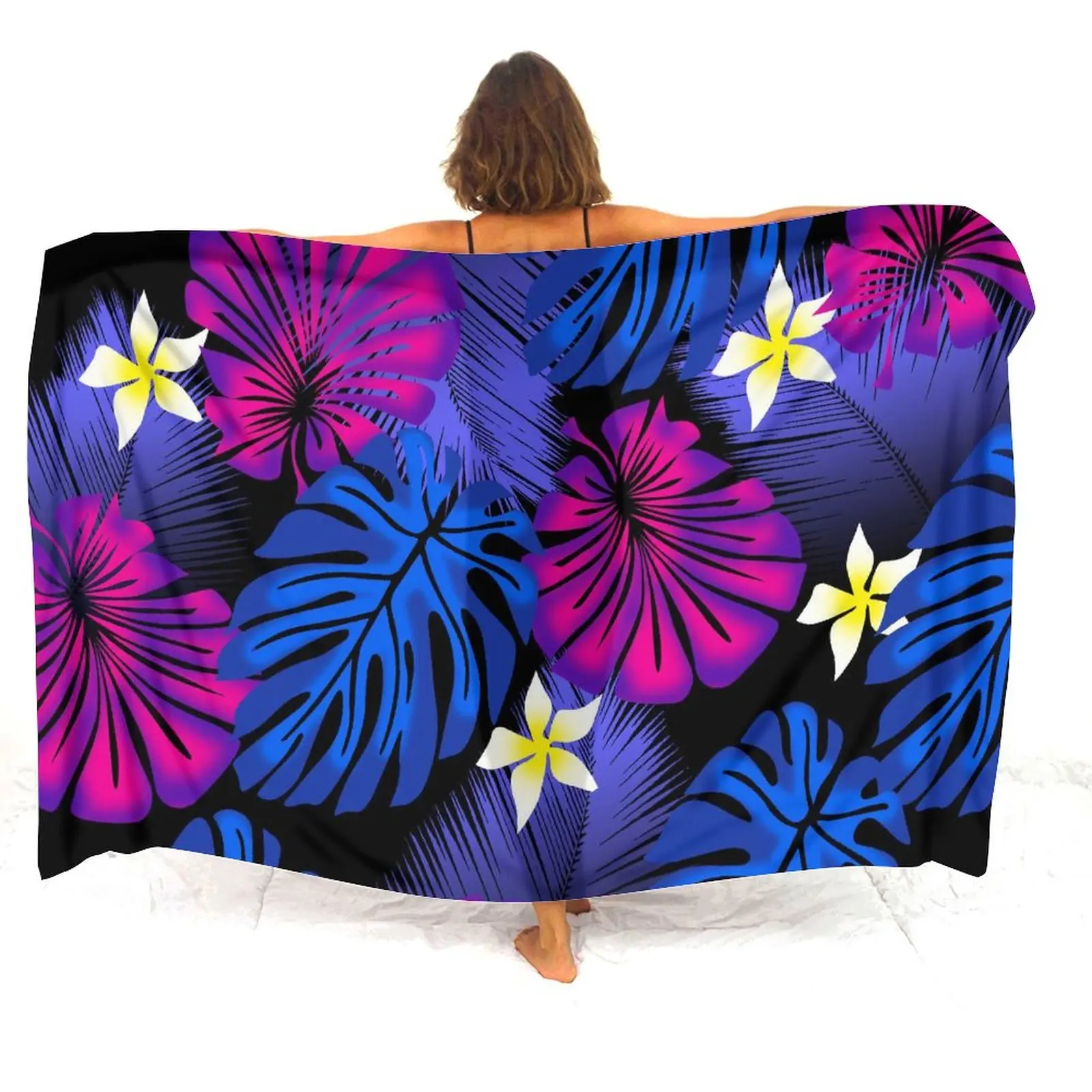 Polynesian Tribal Peoples Printed Scarf Sarong Retro Design Large Size Ladies Custom Beach Coat Smock Summer