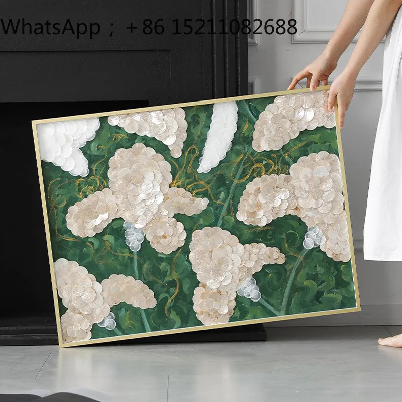 LLY retro green living room decorative painting shell feeling dining room entrance hanging painting art mural