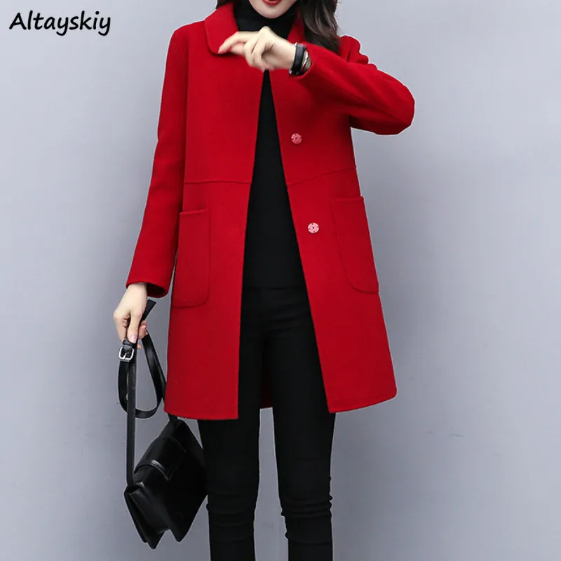 Wool Coat Women Baggy 4XL Slim Elegant Office Ladies Womens Fall Fashion Woolen Blends Pink Clothing Leisure Stylish Ulzzang Ins