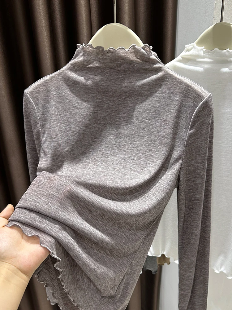 

Women's Knitted f High Collar Long Sve Base irt Breathable Comfortable Spring New Sle Inner Wear T-irt Commute Fa...