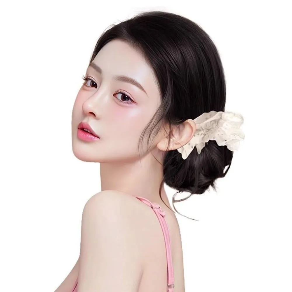 

Elegant Synthetic Hair Bun Claw Clip Black with Lace Hair Tie Wig Hair Clip Fluffy Scrunchies Hairpiece Women