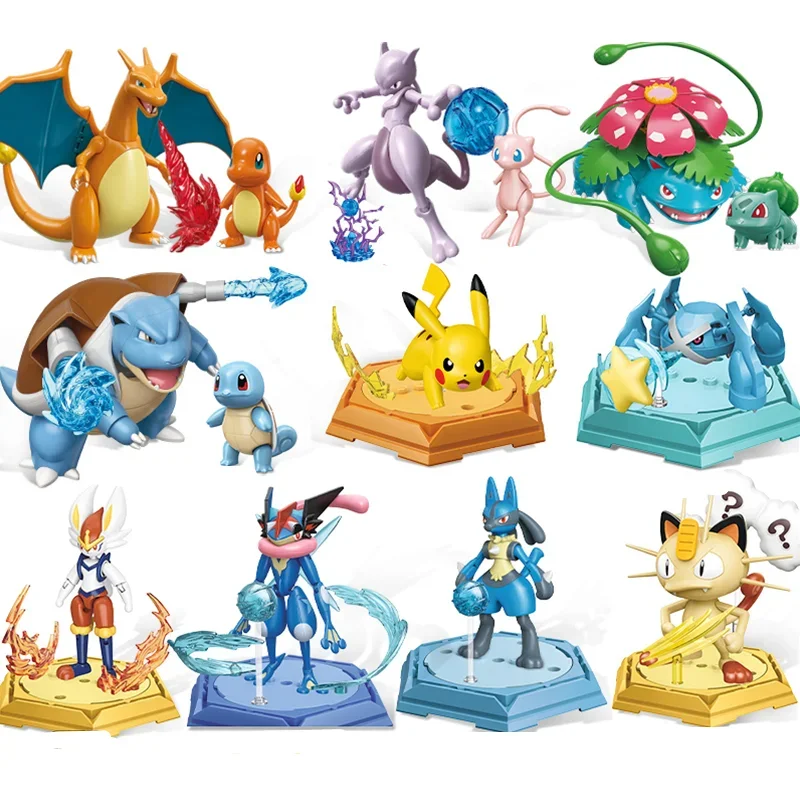 

Боевые строительные блоки Pokemon Lucario Charizard Mewtwo Blastoise Greninja Keeppley в сборе, 3D модель, мини-кирпичная фигурка, игрушки